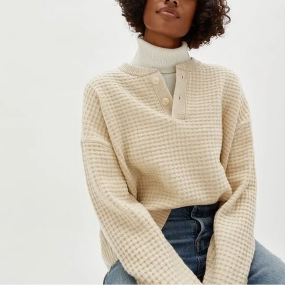 Everlane Sweaters - Everlane Women's Recycled Cashmere Waffle Knit Henley Pullover Sweater Size S